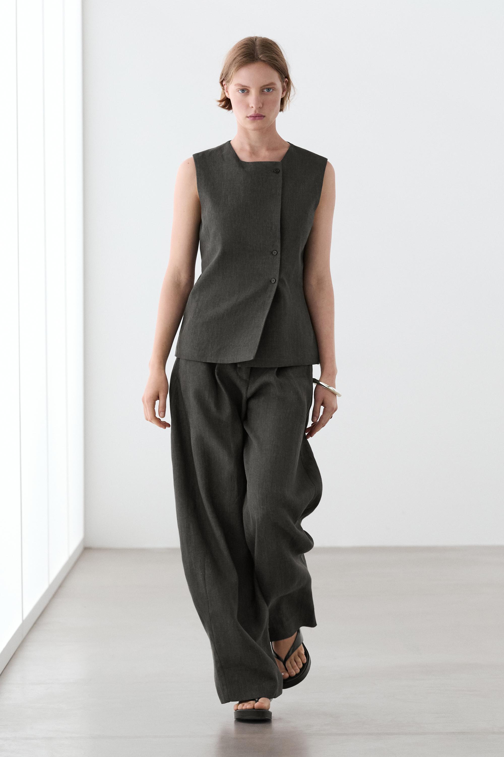 Gilet mélangé croisé boutons lin